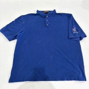 John Daly Mens Blue Cotton Pique Short Sleeve Golf Polo Shirt Lion Logo Large